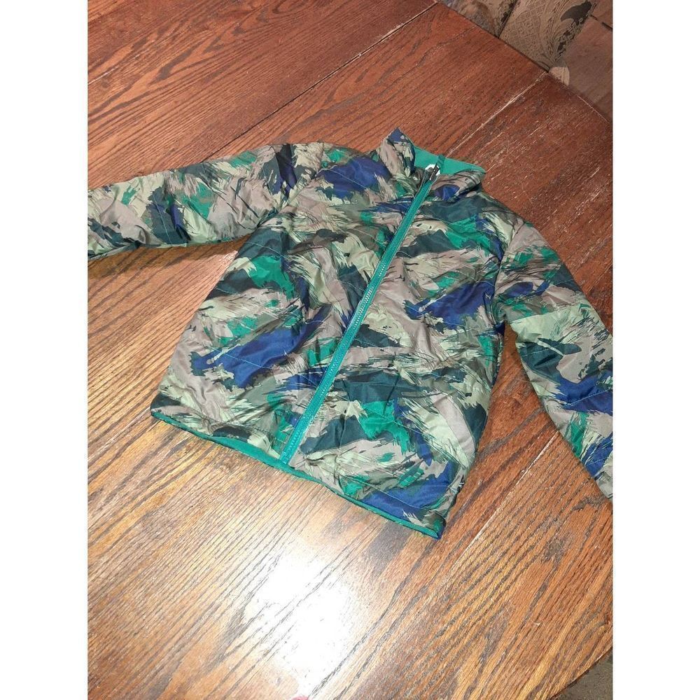 Boys Small Size 6/7 Green Black Brown Fleece Lined Front Zip Puffer Coat